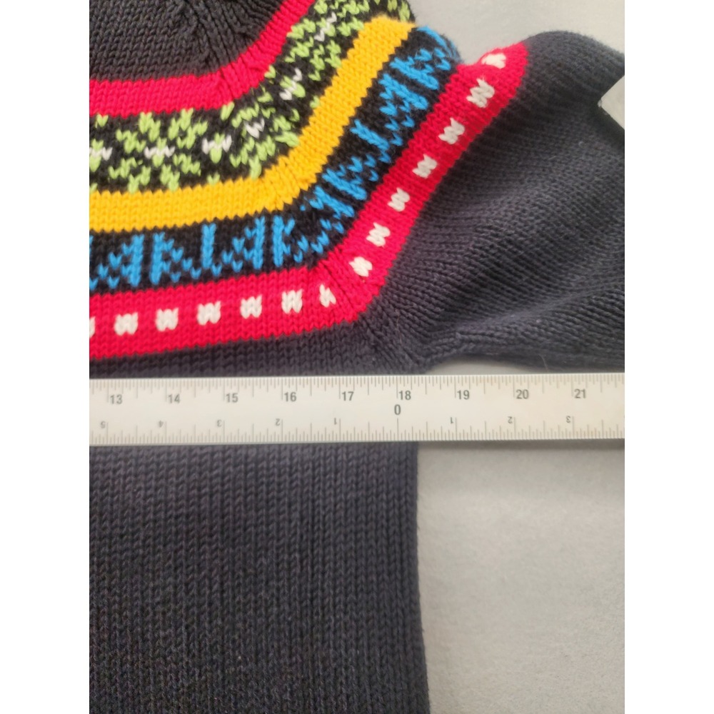 Hanna Andersson Fair Isle Fringe Sweater Charcoal Gray Neon Cotton Knit Medium - Picture 11 of 12